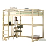 thumbnail of Merax Hochbett Bettgestell mit Stauraum, komplett aus Kiefer, mit 4 Ablagefächern und einer Schreibtischplatte, Natur, 140 X 200 cm