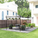 thumbnail of Outsunny pérgola con techo retráctil pérgola de aluminio 6x3 m cenador con tela de poliéster anti-UV resistente al agua pabellón para exterior crema
