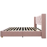 thumbnail of Luxuriöses Samt-Polsterbett 100x200 Rosa Knopf-Tufting Nietenverzierungen Verstärkte Bettbeine Modernes elegantes Design