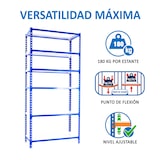 thumbnail of SimonRack Metallregal, 2500x1000x400 mm, 6 Ebenen, Metallboden, 180 kg Biegepunkt, Blau/Weiss - Simonclick