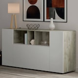 thumbnail of Dmora Highboard Paterson, Modernes Sideboard mit 3 Türen, Wohnzimmerbuffet mit Fächern, Wohnzimmer-Sideboard, 150x41h76 cm, Weiß und Eiche