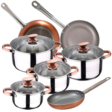 SAN IGNACIO Índigo Poêles antiadhésives Set de 3 Poêles avec ustensiles de cuisine Alm pressé