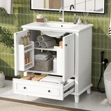 thumbnail of Badezimmerschrank 76x46x87 cm mit Waschbecken, Weiß, mit Massivholzbeinen und feuchtigkeitsbeständigen Eigenschaften