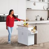 thumbnail of Relaxdays Küchenwagen, Arbeitsplatte, Schublade, 2 Fächer, Gewürz- & Handtuchhalter, HBT: 90x114,5x39,5 cm, grau/natur