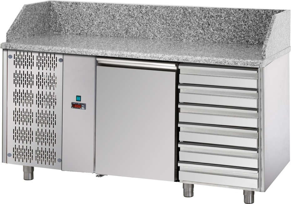 Tecnodom Pizzatheke 2 Türen Prof. 80 Motorblock SX 6 neutrale Schubladen und Granitplatte