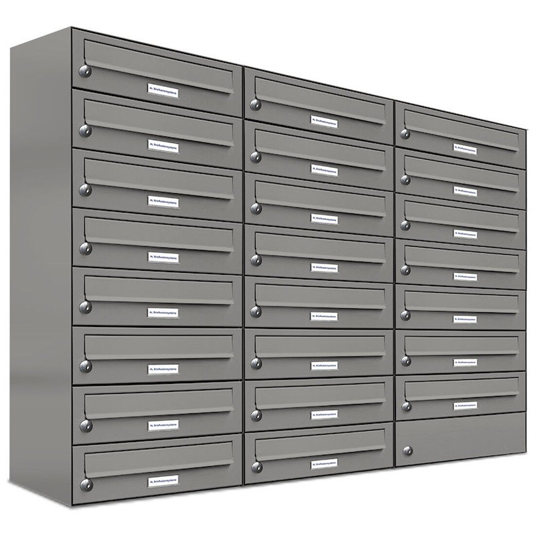 AL Briefkastensysteme 23 Fächer Premium Wand Briefkasten Anlage in RAL 9007 Aluminium Grau, Post A4, robust, wetterfest, Artikelnummer: 132P23EA3P9007
