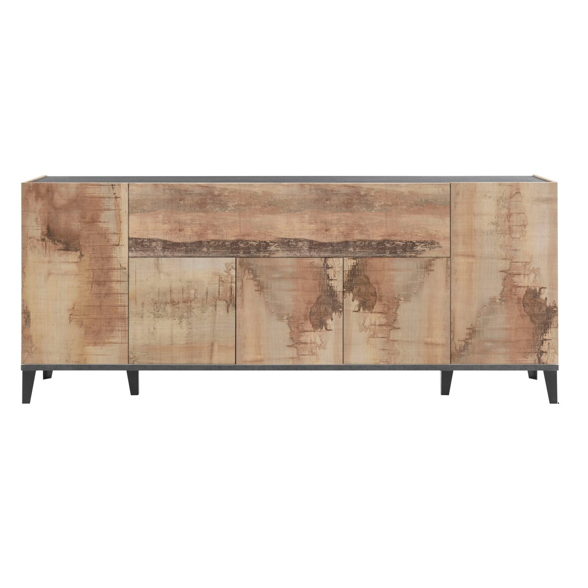 Web Furniture SUNRISE Sideboard Melaminico 200cm 4 Ante 1 Anta a Ribalta   Acero Pereira/Ardesia
