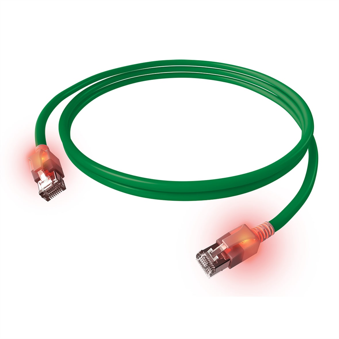 EasyLan DualBoot LED Patchkabel RJ45 S/FTP Cat.6A (Class EA), mit saCon Stecker, LSOH, grün, 7,5 m