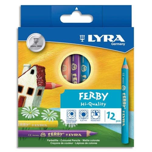 Lot de 5 Etui de 12 crayons de couleur triangulaire Ferby Lacquered, couleurs assorties
