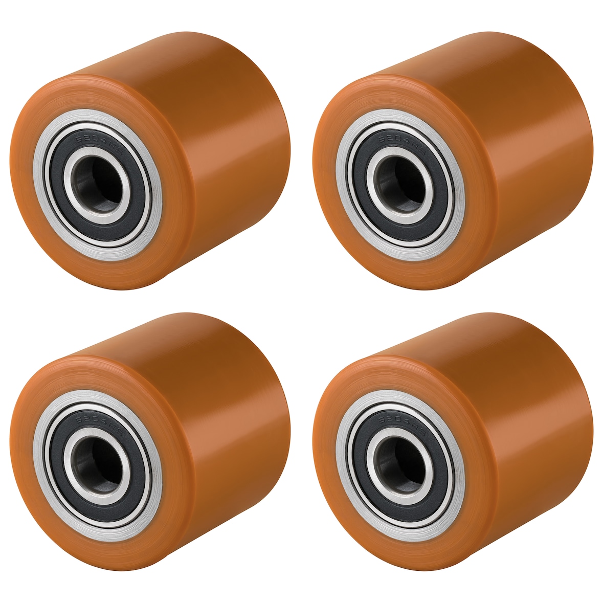 4 Stück Hubwagenrollen Polyurethan 80 x 70 mm, Achse 20 mm inkl Kugellager braun - Ersatzrollen