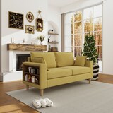 thumbnail of Zweisitzer-Sofa Chenille senfgelb 173x68x77 cm mit Stauraum, Getränkehaltern, Seitentaschen und 2 Rückenkissen