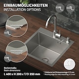 thumbnail of ML-Design Spülbecken Edelstahl 45 × 45 cm Silber – Eckige Einbauspüle mit Ab- & Überlaufgarnitur, 1 Becken klein, Edelstahlspüle mit Siphon & 2