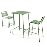 thumbnail of Set van bartafel en 2 hoge stoelen in cactusgroen metaal - Oviala
