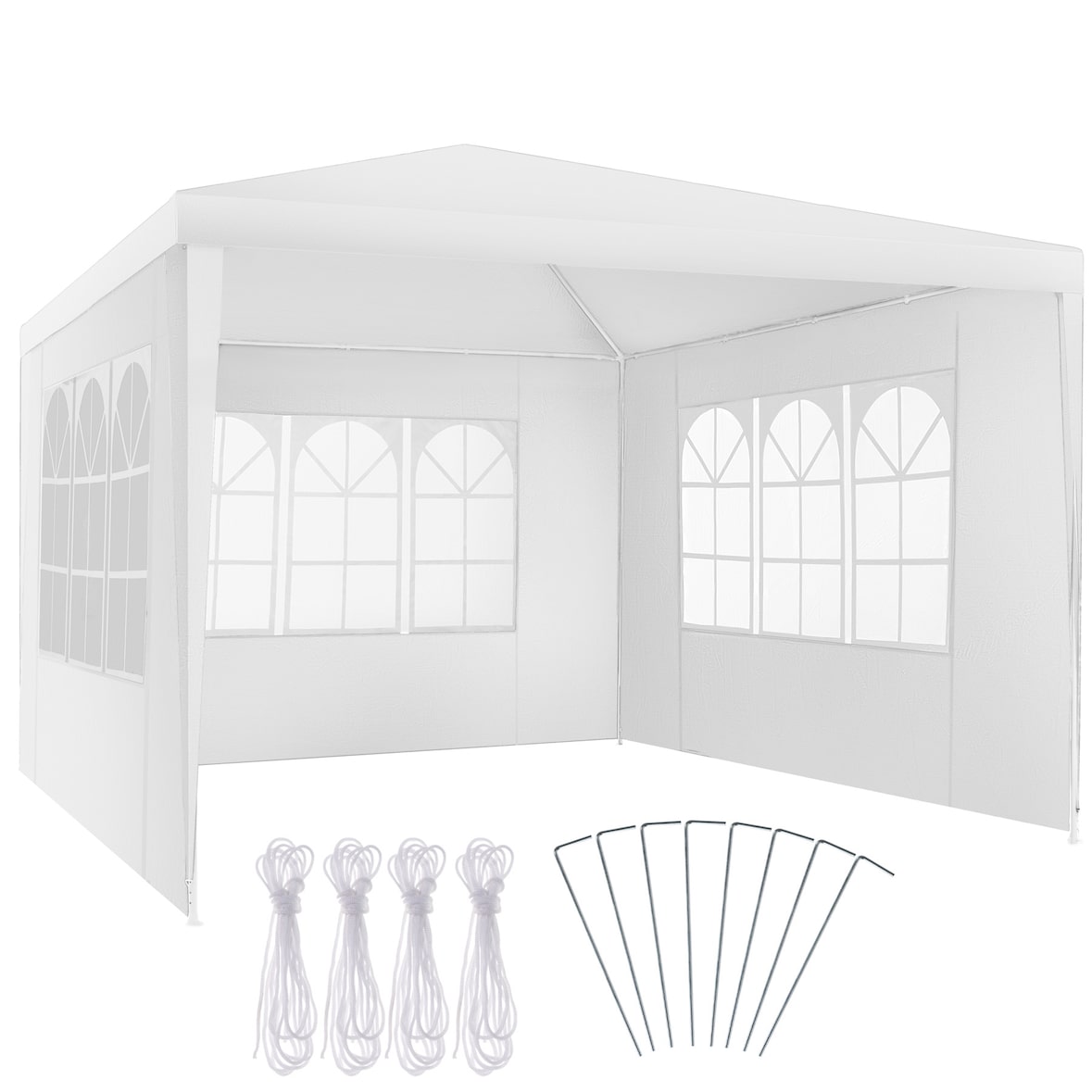 tectake Pavilhão 3x3 m BARINAS com 3 laterais, repelente à água 300 x 300 x 250 cm Branco