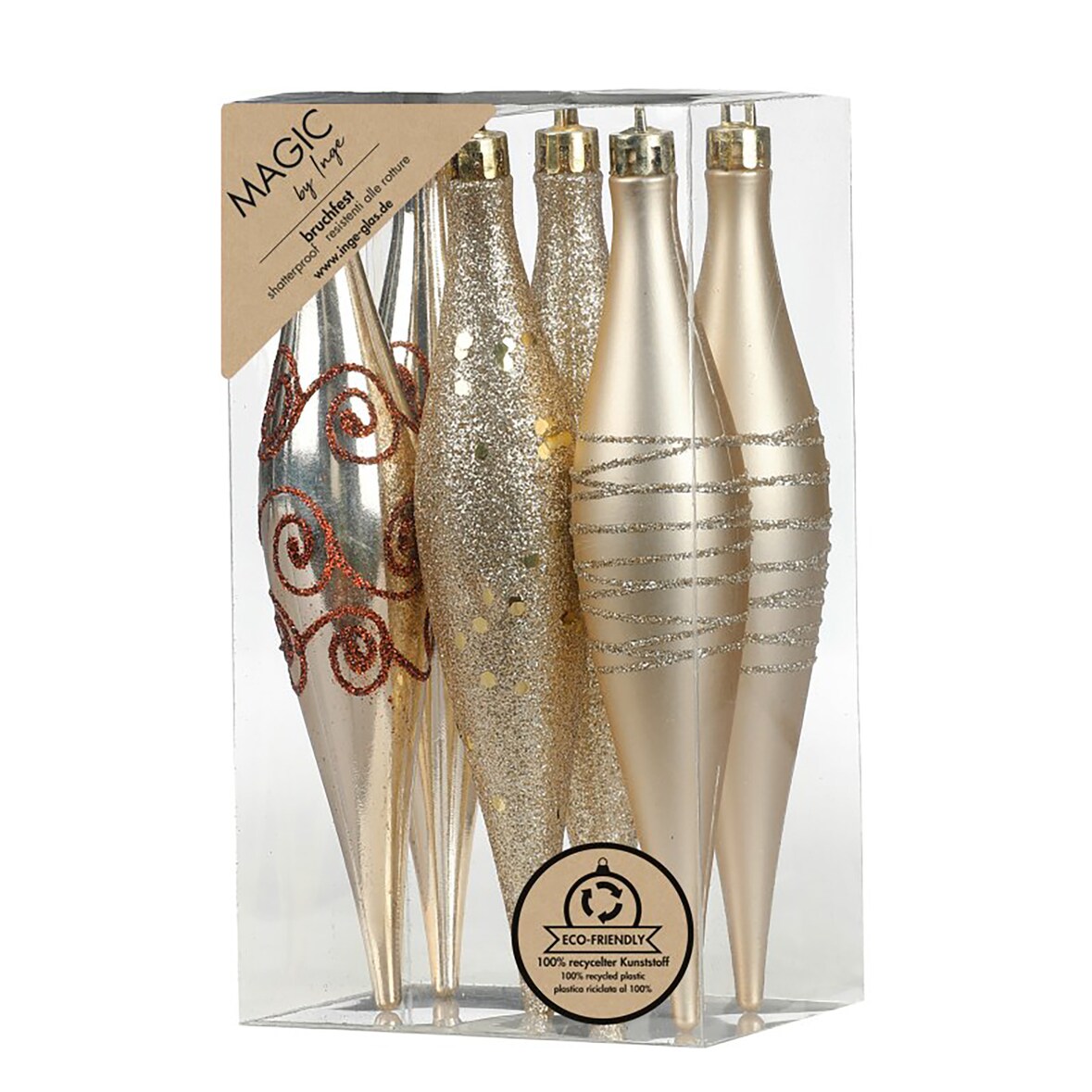 6 Christbaumschmuck Eiszapfen 15cm Kunststoff Christbaumkugeln Glitzer Muster Weihnachtskugeln Weihnachtsbaumkugeln Weihnachtsdeko Bruchsicher Creme