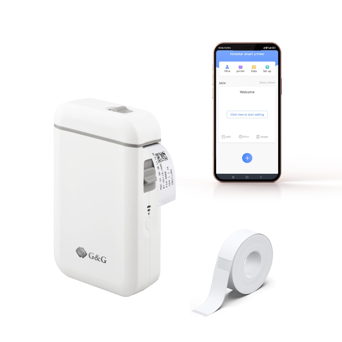 G&G GG-D110 Bluetooth Mini labelprinter voor Android & Apple -thermisch printen - Draagbaar - Inktloos