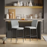 thumbnail of HOMCOM juego de 2 taburetes de bar taburetes altos de cocina con respaldo y reposapiés tapizado en terciopelo marco de acero gris