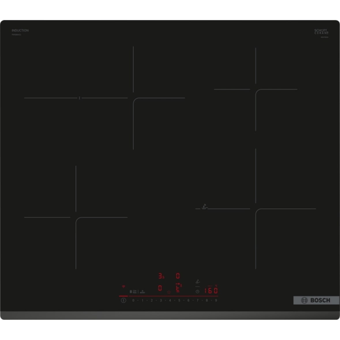 Bosch FullHouse Serie 6 PIF63KHC1E Induktionskochfeld, 60 cm, Schwarz, Rahmenlos aufliegend