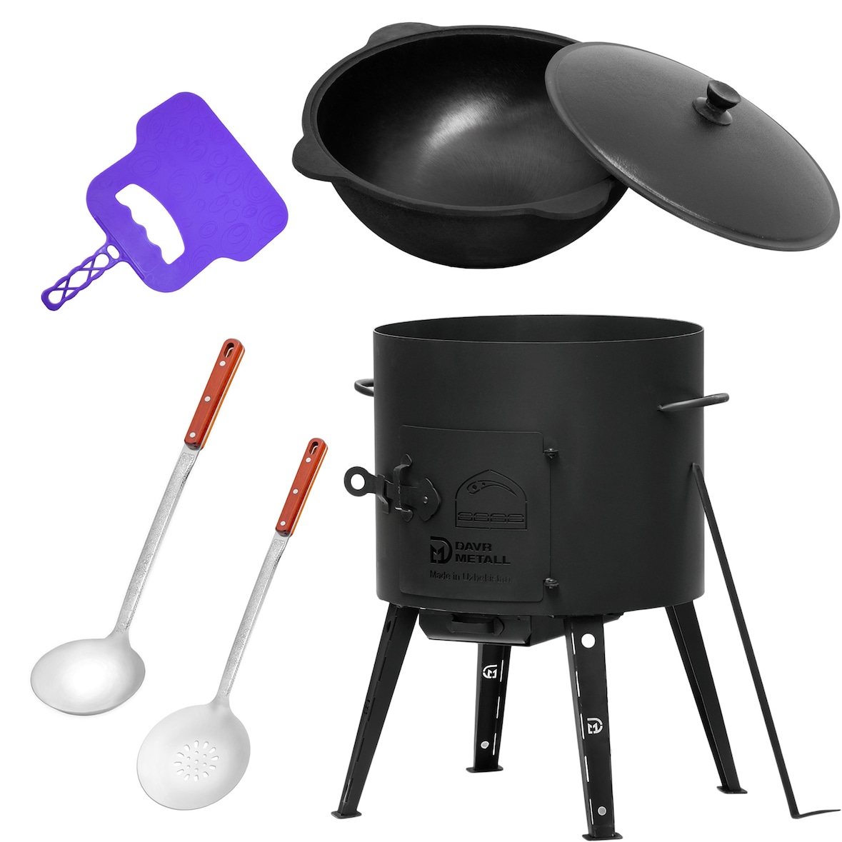 Ø44 Uchag 2mm Stahl Utschak 16L Kazan Rund Grillfächer Schaumkelle Suppenkelle Utschak Utschag Kasan Feldküche Außenküche Eintopfofen Gulaschkanone