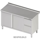 thumbnail of Stalgast Edelstahl Arbeitsschrank mit Flügeltüren, 1400x700x850 mm, mit 2er Schubladenblock links, mit Aufkantung, verschweißt