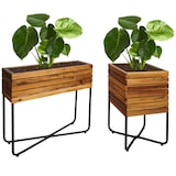 thumbnail of Set di 2 fioriere HWC-L25, fioriera rettangolare quadrata per esterni in acciaio e legno di acacia certificato MVG, marrone