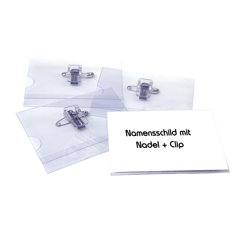 50x Pavo Ausweishalter Namensschildhalter mit Kombi-Clip + Nadel 40x75mm