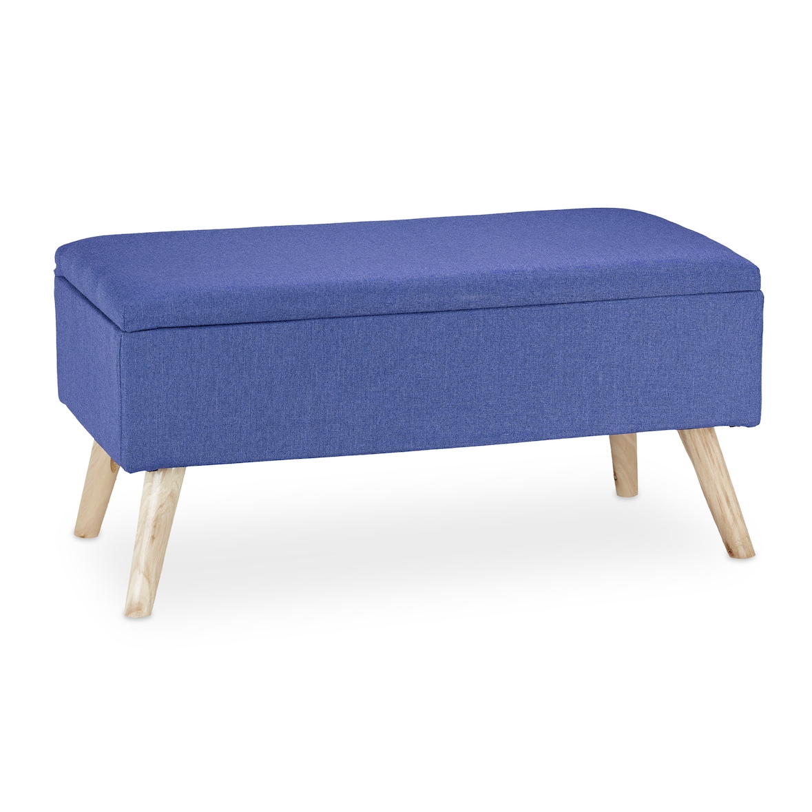 Relaxdays Sitzbank mit Stauraum, gepolstert, Holzbeine, Truhenbank Stoffbezug, HxBxT: 39,5 x 79,5 x 39,5 cm, blau