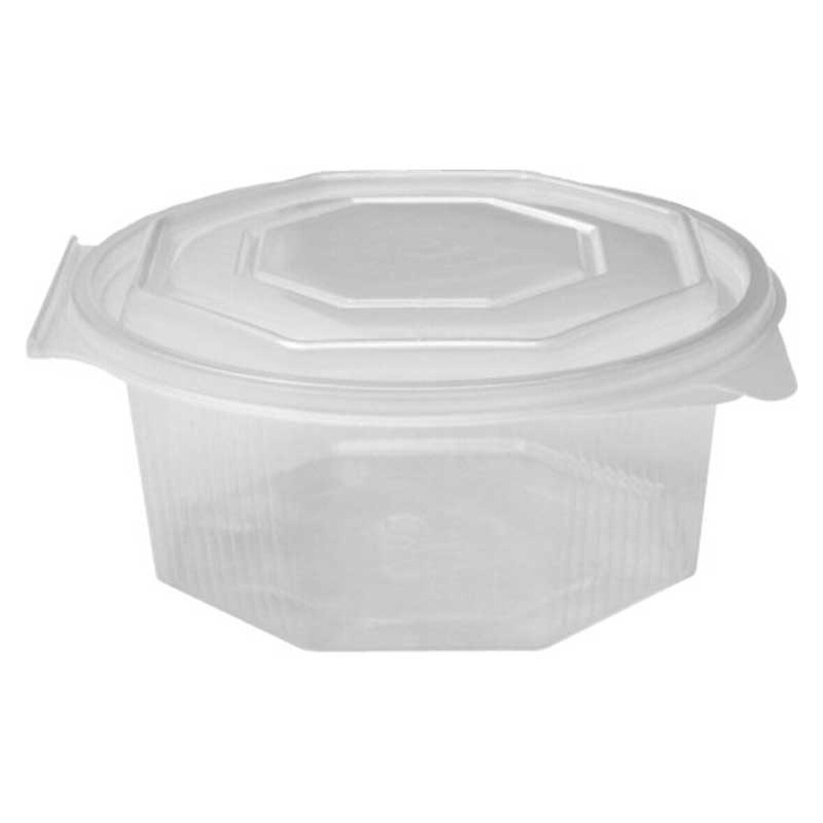 250x Achteckbecher klar mit angehängtem Deckel  750 ml (PP)