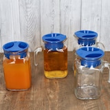thumbnail of 4x KORA Kühlschrankkrug mit Deckel blau 0,5L Henkel Glas-Karaffe Kanne Saft Wasser