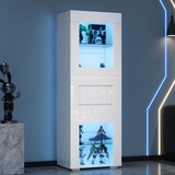 thumbnail of Vitrine Hochschrank 60x40x170 cm Weiß mit LED-Beleuchtung App-Steuerung Acryl-Tür Soft-Close verstellbaren Glasböden Hochglanz-Front