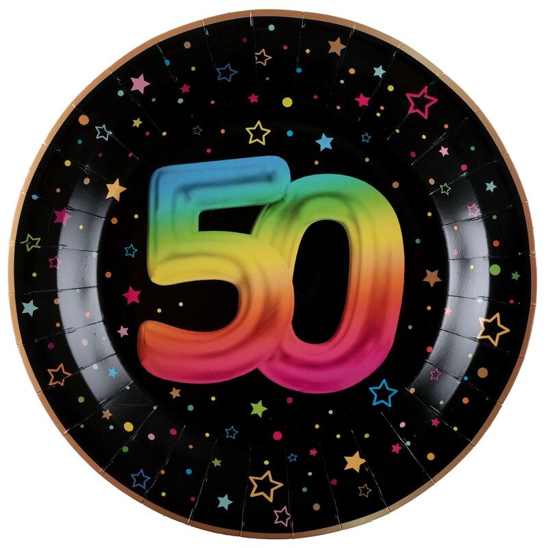 6 Teller 50. Geburtstag bunt Pappteller