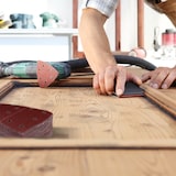 thumbnail of Relaxdays Schleifpapier für Multischleifer, 105 x 152 mm, 50 Schleifdreiecke Klett, Korn 40/80/120/180, 11 Loch, braun