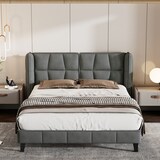 thumbnail of Samt Polsterbett 140x200 cm Boxspringbett mit Kopfteil Lattenrost Stauraum Bettkasten Massivholz Verstellbar Komfort Grau