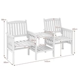 thumbnail of COSTWAY Tuinbank met tafel, 2-zits houten bank met parasolgat, 165 x 60 x 88 cm, wit