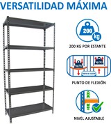 thumbnail of SimonRack Estantería Metálica, 2000x1200x500 mm, 5 Alturas, Bandeja Metal, 200 kg de Punto Flexión, Antracita - Simonclick