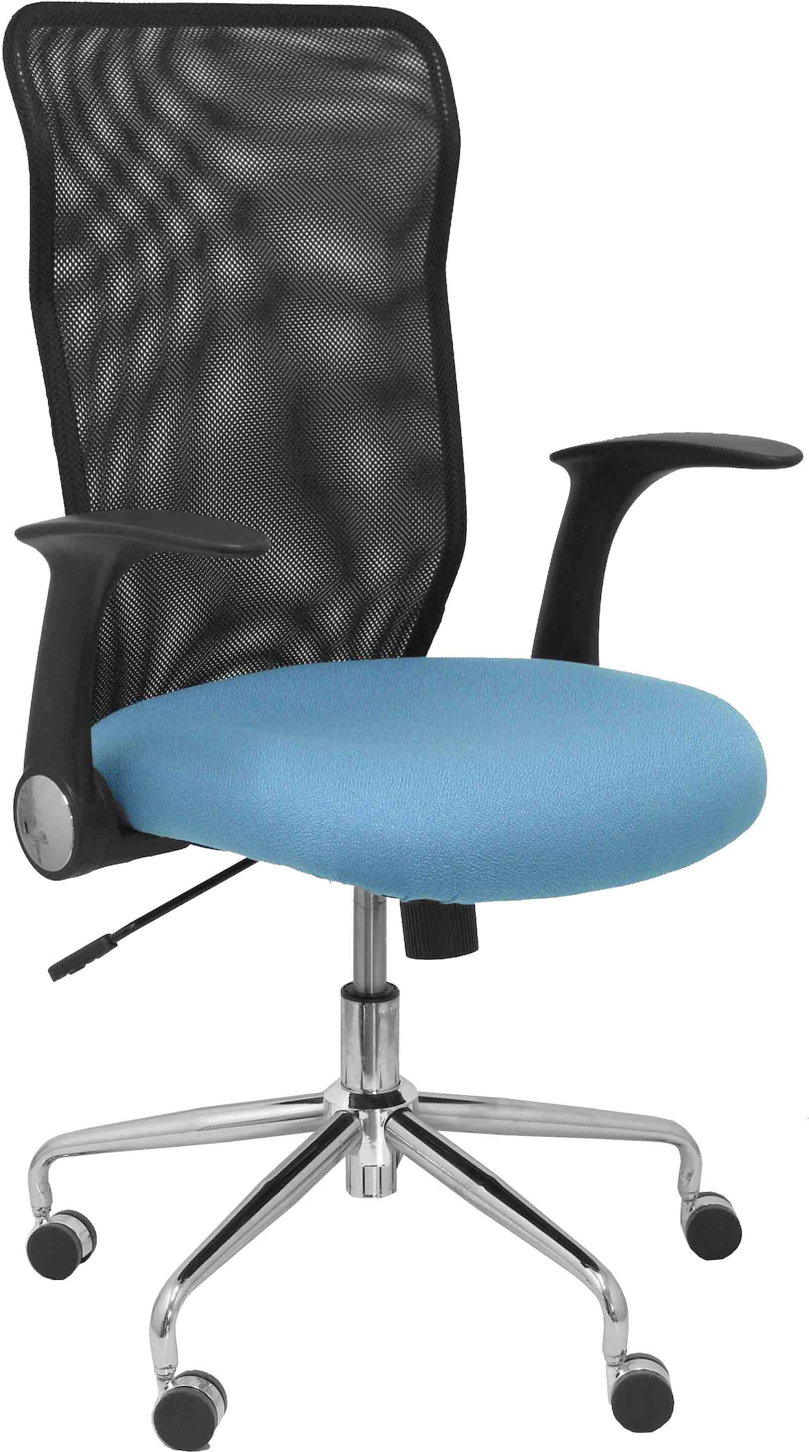 Silla Minaya respaldo malla negro asiento bali azul cielo