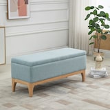 thumbnail of HOMCOM baúl de almacenaje para dormitorio 72L puff almacenaje tapizado en lino banco de almacenaje con patas de madera 110x39x45 cm verde claro