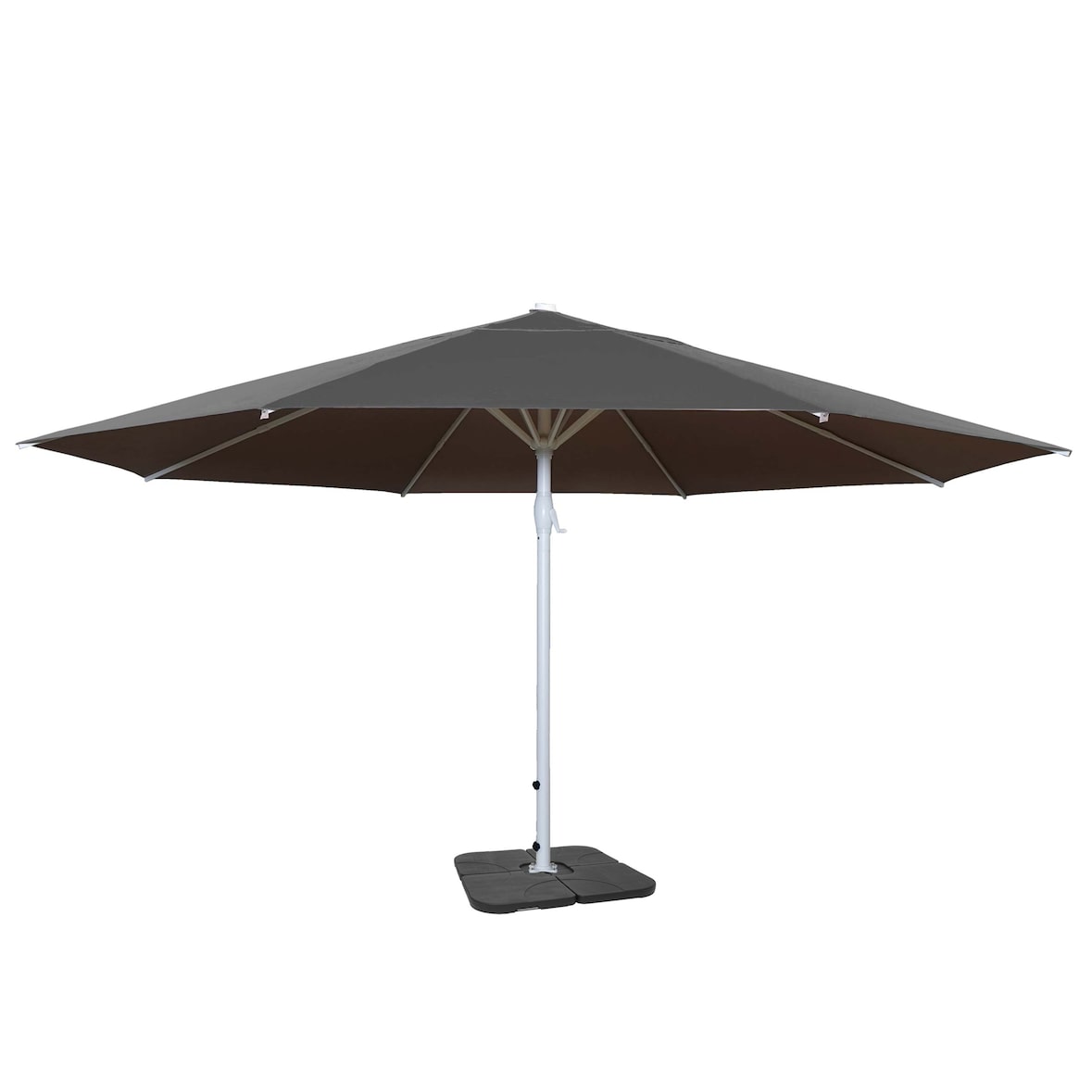 Parasol Meran II, marktparasol, Ø 5m polyester/aluminium stok wit 28kg ~ antraciet met voet