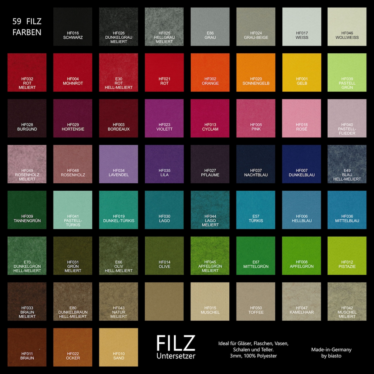 Premium Filz Untersetzer rund für Gläser, Design Glas-untersetzer in dunkelgrün hell-meliert (E70) für Getränke, Bar, Tasse, Vase