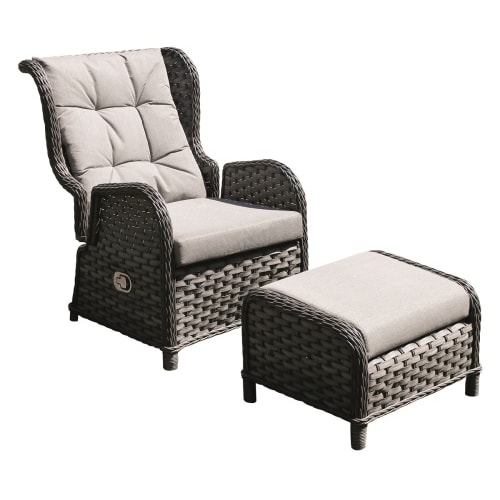 Verstellbarer Polyrattan Comfort Relax Ohrensessel Gartensessel Polster Hocker : Relax Sessel + Hocker