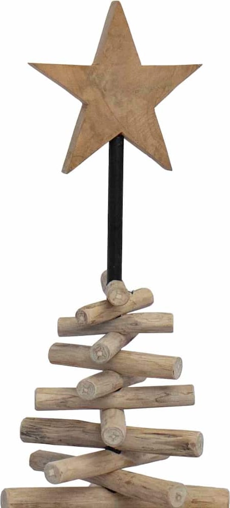 Ein hölzerner Weihnachtsbaum mit Stern.