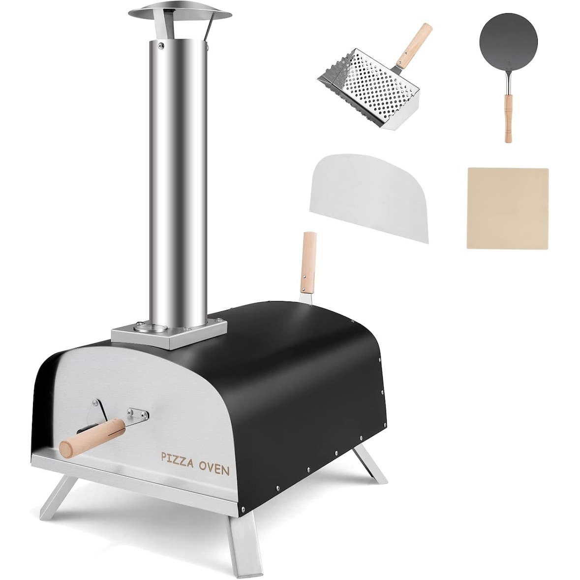 COSTWAY Forno de pizza portátil para exterior com pá e pedra refractária, para uso a gás e a lenha