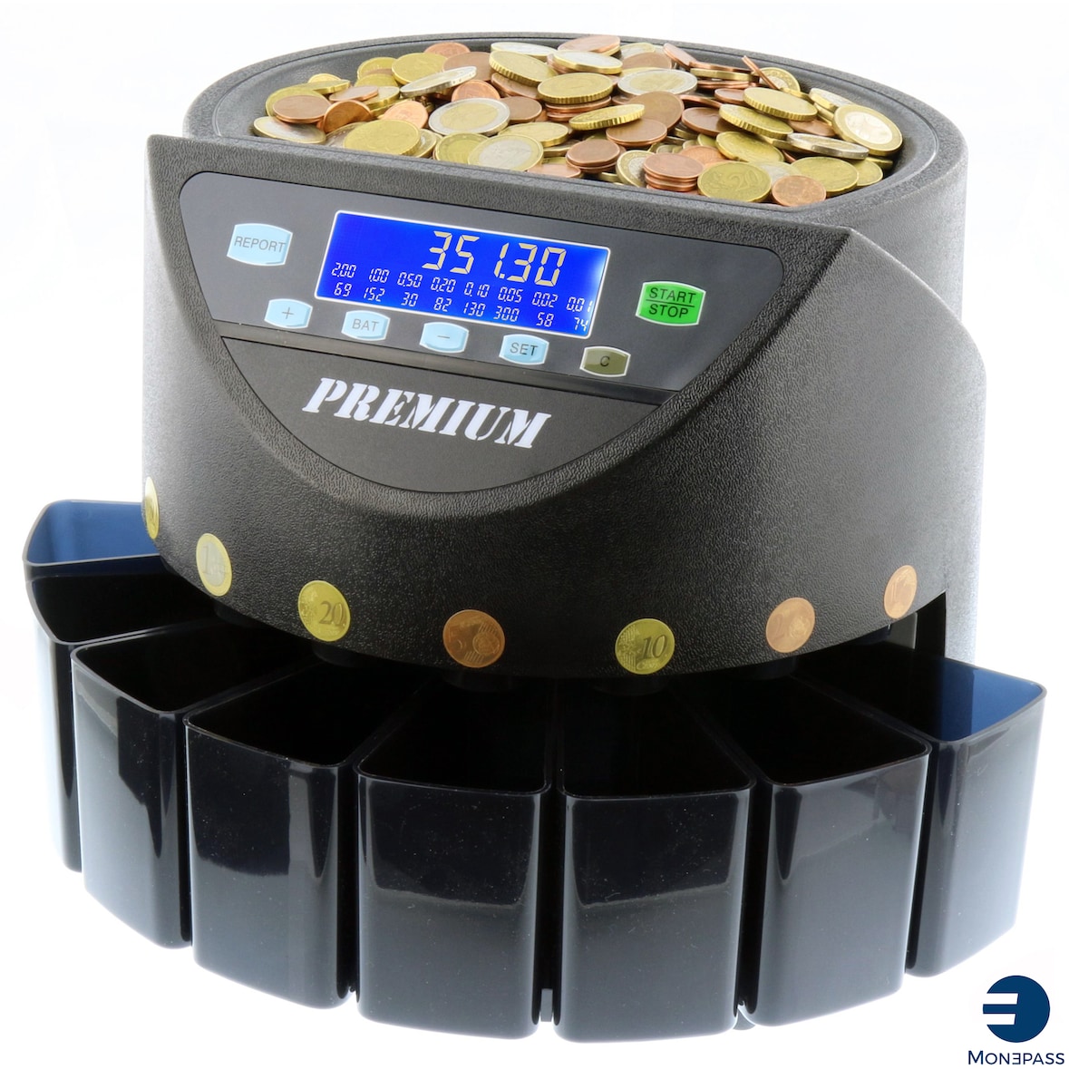 Compteuse Trieuse Valorisatrice de pièces €   MP355- Version Black - MONEPASS