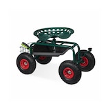 thumbnail of Relaxdays fahrbarer Gartensitz, höhenverstellbar, 150 kg, Stauraum, Rollsitz für Gartenarbeit, Stahl, Luftreifen, grün