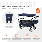 thumbnail of Hauki Bollerwagen XXL Blau-Grau, faltbar mit Dach & Tasche, 360° Räder, Handwagen 120 kg, Transportwagen Kinder, Schiebe-/Ziehbar