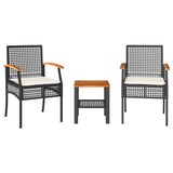 thumbnail of vidaXL 3-tlg. Bistro-Set mit Kissen Schwarz Poly Rattan Akazienholz