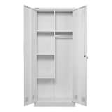 thumbnail of PROREGAL Putzmittelschrank RHINO Metall 2 Türen abschließbar Besenschrank schmal 170x70x30cm 5 Fächern & Kleiderstange Stahl Weiß Putzschrank