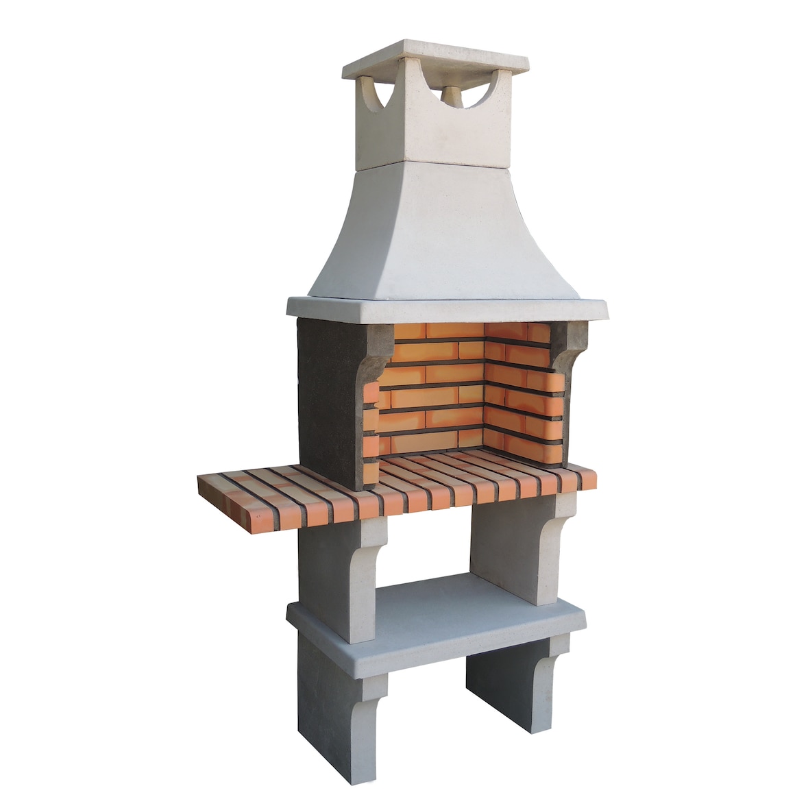 BBQ X-ART - Barbacoa con 1 balda, construido con ladrillo y cemento refractario - 98x50x193cm