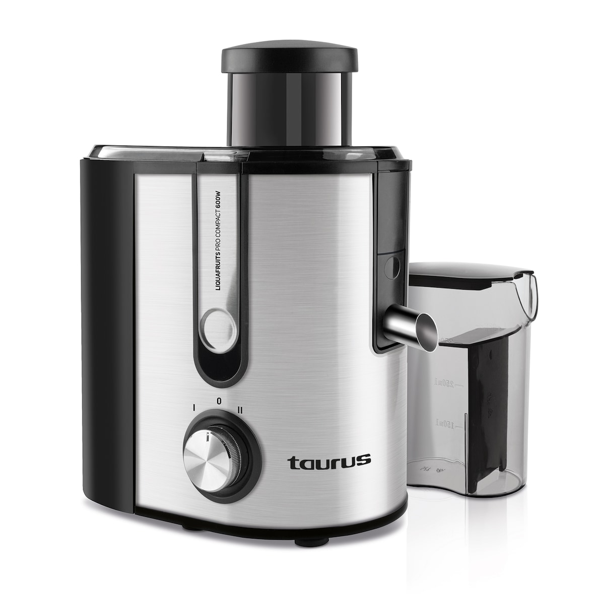 Taurus Liquafruits Pro Compact Licuadora centrífuga super compacta de 600W, 2 velocidades, jarra 350 ml, depósito extraíble de pulpa 1,2L, filtro inox