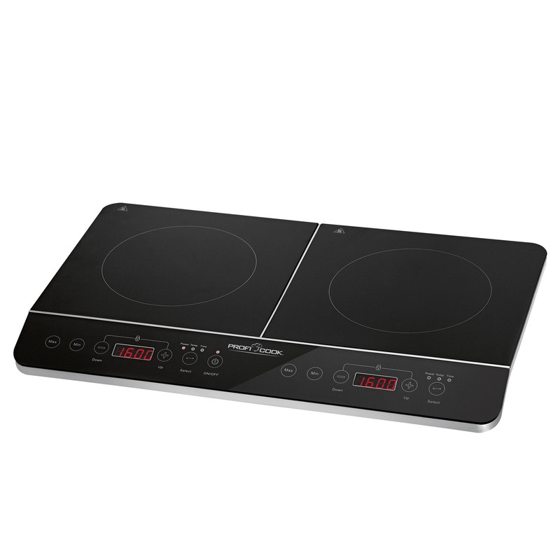 Proficook DKI 1067 Placa Inducción Doble Portátil, 10 Niveles Temperatura, 6 Niveles Potencia, Temporizador 180m, LED 3500 W Negro